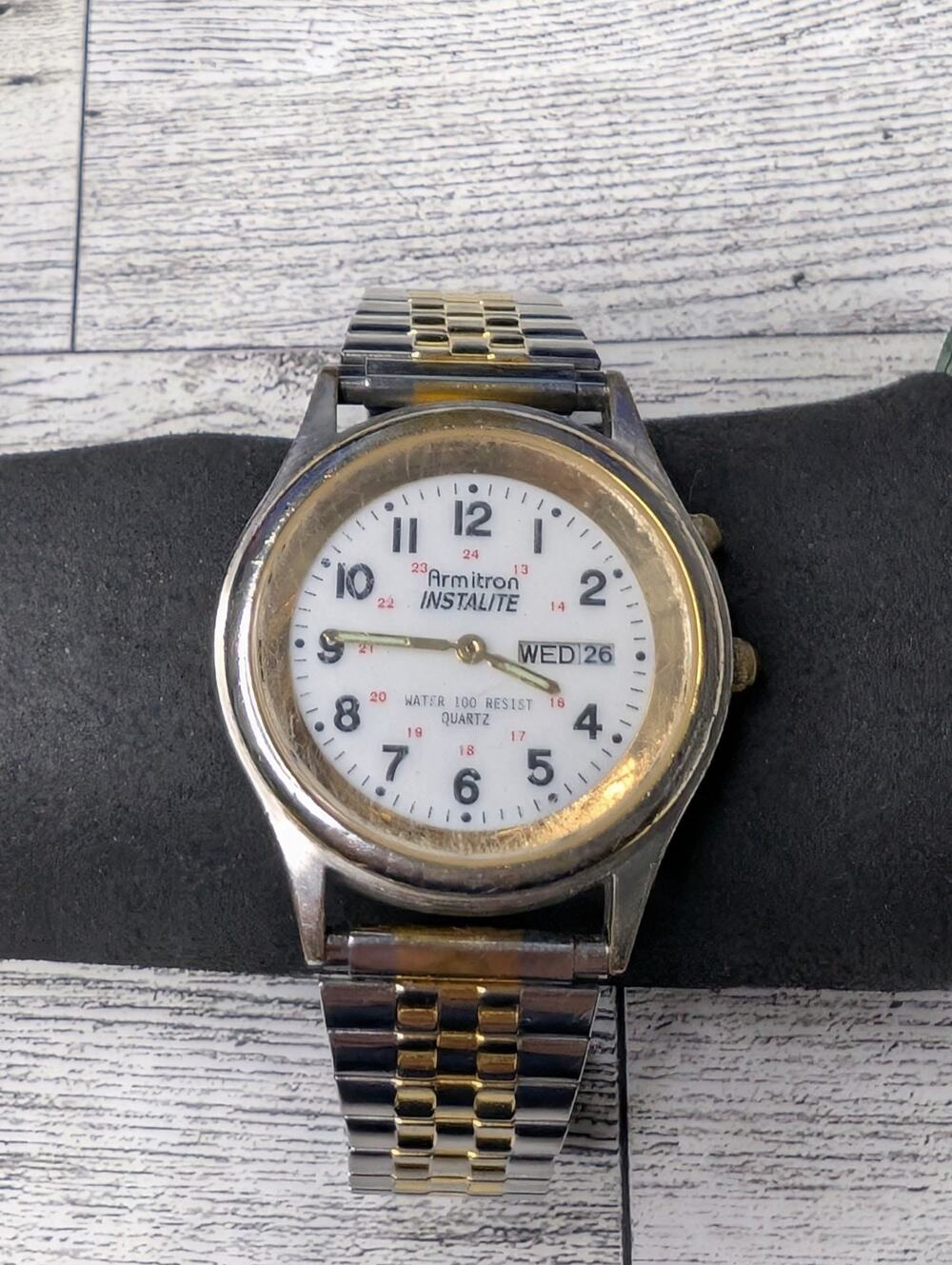 Armitron Instalite Watch Men 37mm Silver Gold Two Tone Stretch Band New Battery